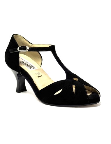 Scarpa da ballo donna latino americano ballo da sala liscio tango camoscio nero suola cuoio pomiciato tacco 60 rocchetto