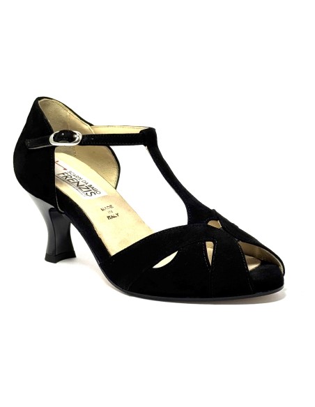 Scarpa da ballo donna latino americano ballo da sala liscio tango camoscio nero suola cuoio pomiciato tacco 60 rocchetto