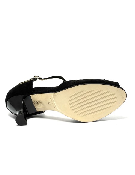 Scarpa da ballo donna latino americano ballo da sala liscio tango camoscio nero suola cuoio pomiciato tacco 60 rocchetto