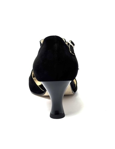 Scarpa da ballo donna latino americano ballo da sala liscio tango camoscio nero suola cuoio pomiciato tacco 60 rocchetto