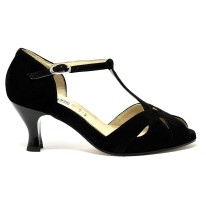 Scarpa da ballo donna latino americano ballo da sala liscio tango camoscio nero suola cuoio pomiciato tacco 60 rocchetto