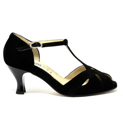 Scarpa da ballo donna latino americano ballo da sala liscio tango camoscio nero suola cuoio pomiciato tacco 60 rocchetto