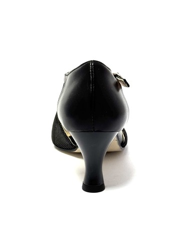 Scarpa da ballo donna latino americano ballo da sala liscio tango pelle fish nero suola cuoio pomiciato tacco 60 rocchetto