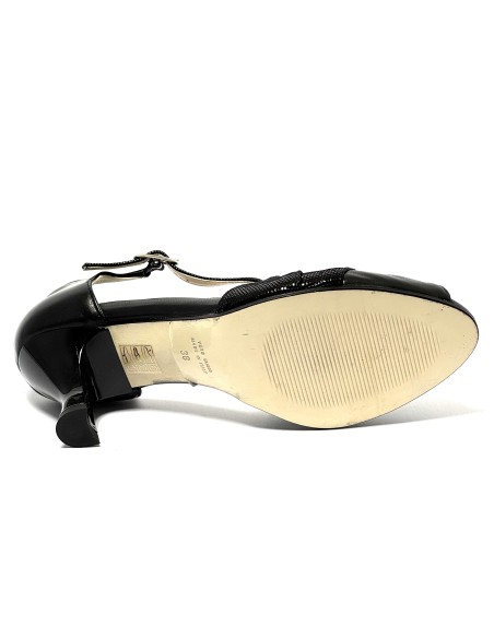 Scarpa da ballo donna latino americano ballo da sala liscio tango pelle fish nero suola cuoio pomiciato tacco 60 rocchetto
