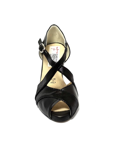 Scarpa da ballo donna latino americano ballo da sala liscio tango pelle fish nero suola cuoio pomiciato tacco 60 rocchetto