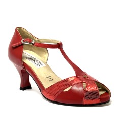 Scarpa da ballo donna latino americano ballo da sala liscio tango pelle fisch rosso suola cuoio pomiciato tacco 60 rocchetto