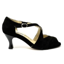 Scarpa da ballo donna latino americano ballo da sala liscio tango camoscio nero suola cuoio pomiciato tacco 60 rocchetto