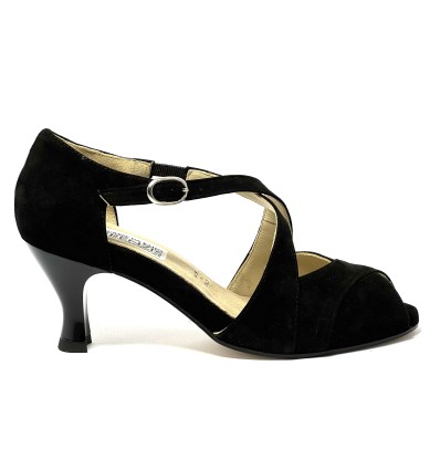 Scarpa da ballo donna latino americano ballo da sala liscio tango camoscio nero suola cuoio pomiciato tacco 60 rocchetto