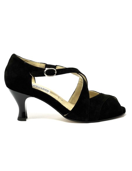 Scarpa da ballo donna latino americano ballo da sala liscio tango camoscio nero suola cuoio pomiciato tacco 60 rocchetto