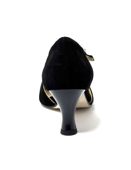 Scarpa da ballo donna latino americano ballo da sala liscio tango camoscio nero suola cuoio pomiciato tacco 60 rocchetto