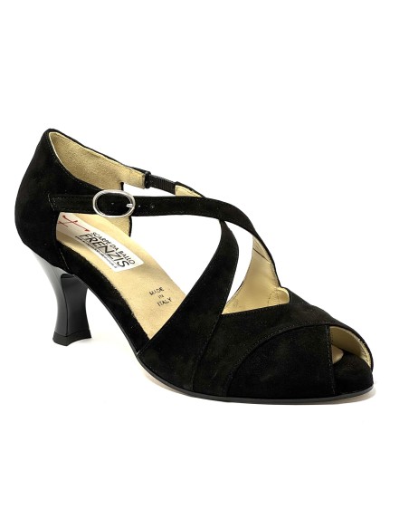 Scarpa da ballo donna latino americano ballo da sala liscio tango camoscio nero suola cuoio pomiciato tacco 60 rocchetto