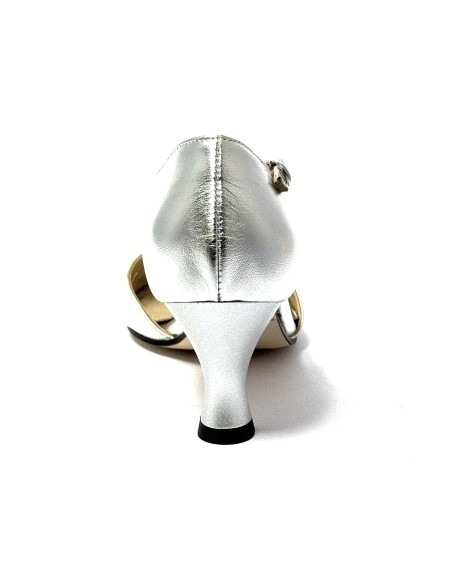 Scarpa da ballo donna latino americano ballo da sala liscio tango pelle fish argento suola cuoio pomiciato tacco 60 rocchetto