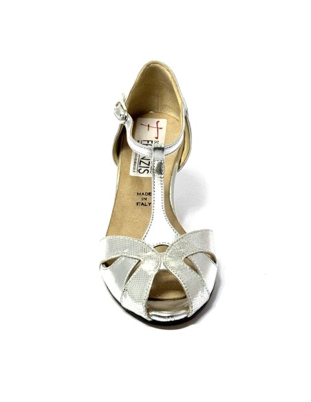 Scarpa da ballo donna latino americano ballo da sala liscio tango pelle fish argento suola cuoio pomiciato tacco 60 rocchetto