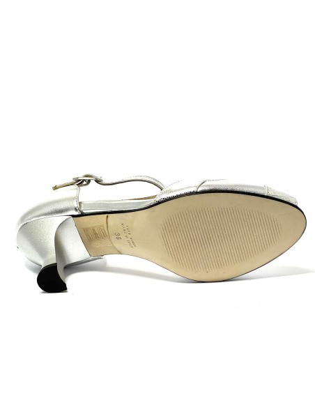 Scarpa da ballo donna latino americano ballo da sala liscio tango pelle fish argento suola cuoio pomiciato tacco 60 rocchetto