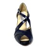 Scarpa da ballo donna latino americano ballo da sala liscio tango pelle fish blu suola cuoio pomiciato tacco 60 rocchetto