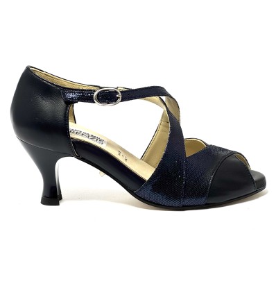 Scarpa da ballo donna latino americano ballo da sala liscio tango pelle fish blu suola cuoio pomiciato tacco 60 rocchetto