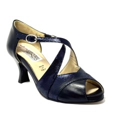 Scarpa da ballo donna latino americano ballo da sala liscio tango pelle fish blu suola cuoio pomiciato tacco 60 rocchetto