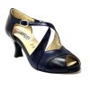Scarpa da ballo donna latino americano ballo da sala liscio tango pelle fish blu suola cuoio pomiciato tacco 60 rocchetto