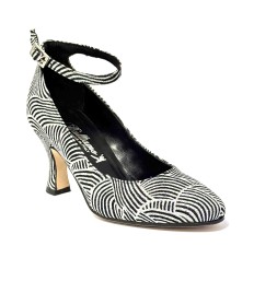 Scarpa da ballo donna latino liscio punta chiusa tessuto zebrato argento nero suola cuoio tacco 70