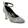 Punta chiusa tessuto zebrato argento nero suola cuoio tacco 70