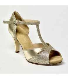 Scarpa da ballo donna latino tango liscio da sala spuntata pelle glitter platino plateau suola cuoio tacco 80 sottile