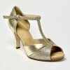Scarpa da ballo donna latino tango liscio da sala spuntata pelle glitter platino plateau suola cuoio tacco 80 sottile