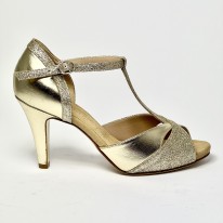 Scarpa da ballo donna latino tango liscio da sala spuntata pelle glitter platino plateau suola cuoio tacco 80 sottile