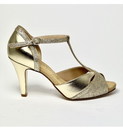 Scarpa da ballo donna latino tango liscio da sala spuntata pelle glitter platino plateau suola cuoio tacco 80 sottile
