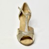 Scarpa da ballo donna latino tango liscio da sala spuntata pelle glitter platino plateau suola cuoio tacco 80 sottile