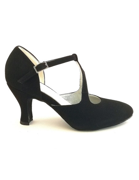 Scarpa da ballo donna liscio da sala camoscio nero suola bufalo tacco 70 rocchetto