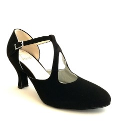 Scarpa da ballo donna liscio da sala camoscio nero suola bufalo tacco 70 rocchetto