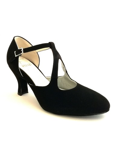 Scarpa da ballo donna liscio da sala camoscio nero suola bufalo tacco 70 rocchetto