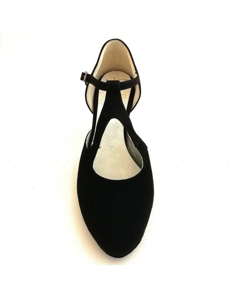 Scarpa da ballo donna liscio da sala camoscio nero suola bufalo tacco 70 rocchetto