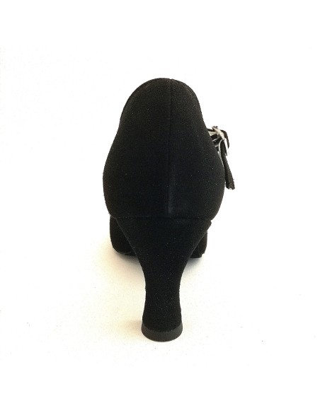 Scarpa da ballo donna liscio da sala camoscio nero suola bufalo tacco 70 rocchetto