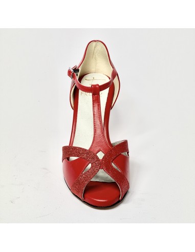 Scarpa da ballo donna latino americano liscio da sala spuntata pelle glitter rosso suola cuoio tacco 70 rocchetto