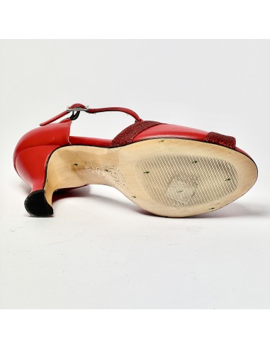 Scarpa da ballo donna latino americano liscio da sala spuntata pelle glitter rosso suola cuoio tacco 70 rocchetto