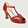 Scarpa da ballo donna latino americano liscio da sala spuntata pelle glitter rosso suola cuoio tacco 70 rocchetto