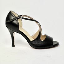 Scarpa da ballo donna tango argentino liscio da sala spuntata pelle nera suola cuoio tacco 90 rocchetto sottile