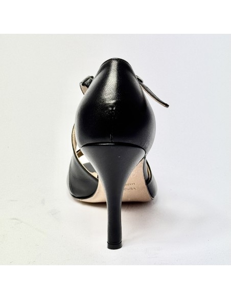 Scarpa da ballo donna tango argentino liscio da sala spuntata pelle nera suola cuoio tacco 90 rocchetto sottile