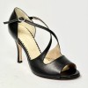 Scarpa da ballo donna tango argentino liscio da sala spuntata pelle nera suola cuoio tacco 90 rocchetto sottile