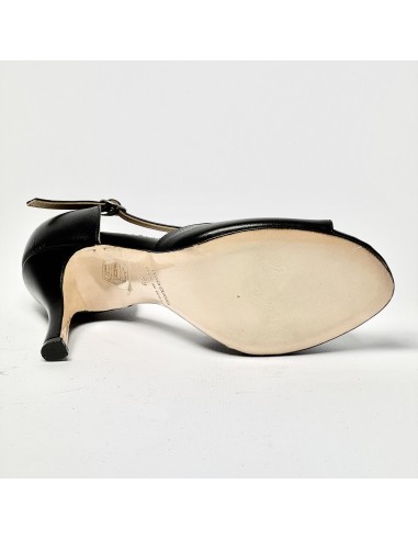 Scarpa da ballo donna tango argentino liscio da sala spuntata pelle nera suola cuoio tacco 90 rocchetto sottile