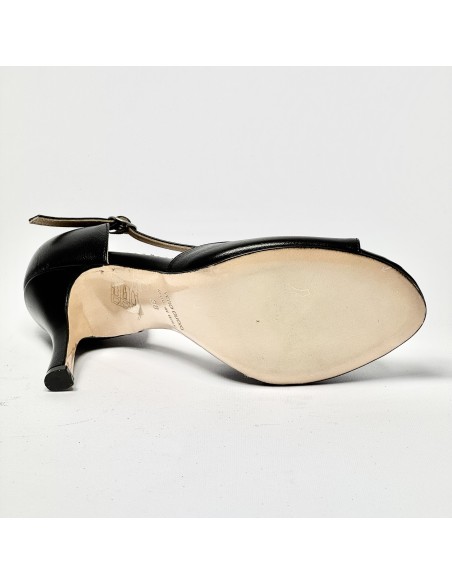 Scarpa da ballo donna tango argentino liscio da sala spuntata pelle nera suola cuoio tacco 90 rocchetto sottile