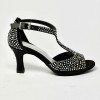 Scarpa da ballo donna latino americano liscio da sala spuntata raso nero tutta strass suola bufalo tacco 70 rocchetto
