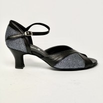 Scarpa da ballo donna latino americano liscio da sala spuntata pelle nera glitter canna di fucile suola bufalo tacco 50