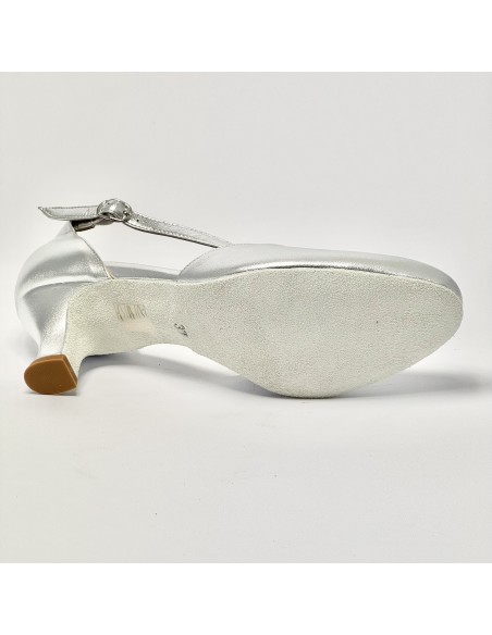 Scarpa da ballo donna ballo da sala liscio standard pelle argento suola bufalo tacco 50 rocchetto