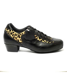 Sneakers da ballo donna ballo da sala latino tango allenamento pelle nera tessuto leopardo suola intercambiabile tacco 40 largo