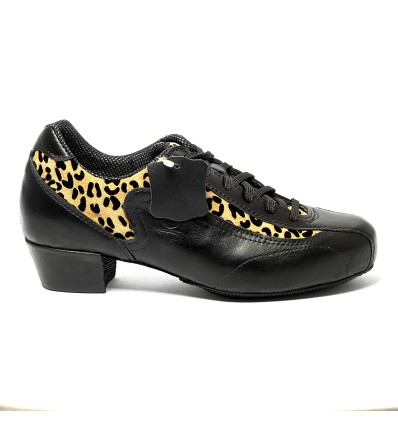 Sneakers da ballo donna ballo da sala latino tango allenamento pelle nera tessuto leopardo suola intercambiabile tacco 40 largo