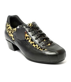 Sneakers da ballo donna ballo da sala latino tango allenamento pelle nera tessuto leopardo suola intercambiabile tacco 40 largo