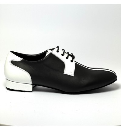 Scarpa da ballo uomo ballo da sala liscio latino americano tango argentino pelle nero bianco suola bufalo tacco 20