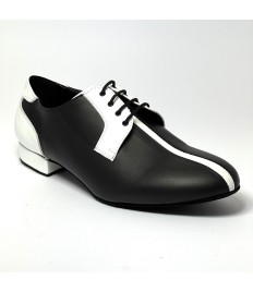 Scarpa da ballo uomo ballo da sala liscio latino americano tango argentino pelle nero bianco suola bufalo tacco 20